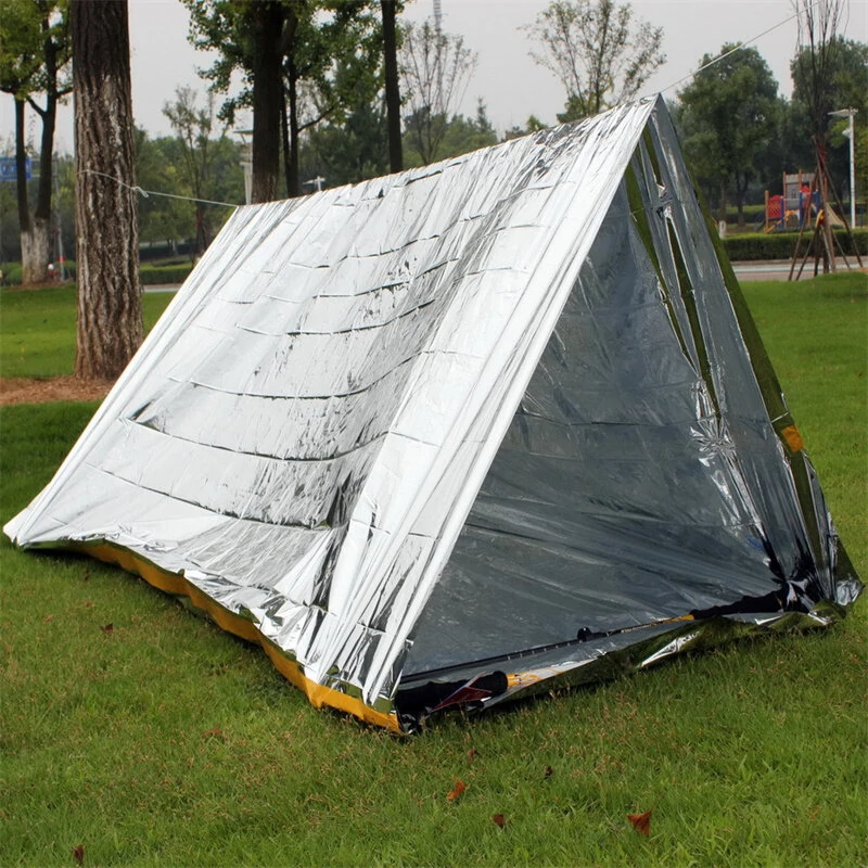 (image for) Camping Sun Protection Space Blanket Foldable EmergencyTent Survival Insulation Blanket Sleeping Bag, Lightweight Waterproof Hiking Camping Shelter For Outdoor Adventure